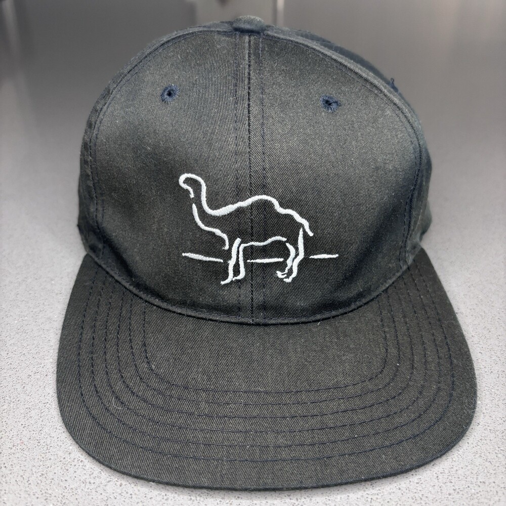 Vintage Camel Hat Cap Snap Back Black Cigarette Spell Out Logo Smoking 90s Faded